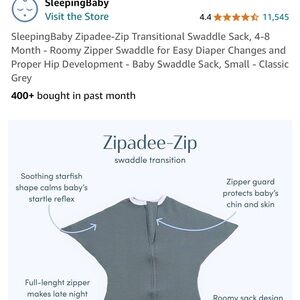 *NEW** SleepingBaby Zipadee-Zip Transitional Swaddle Sack, 4-8 Month small